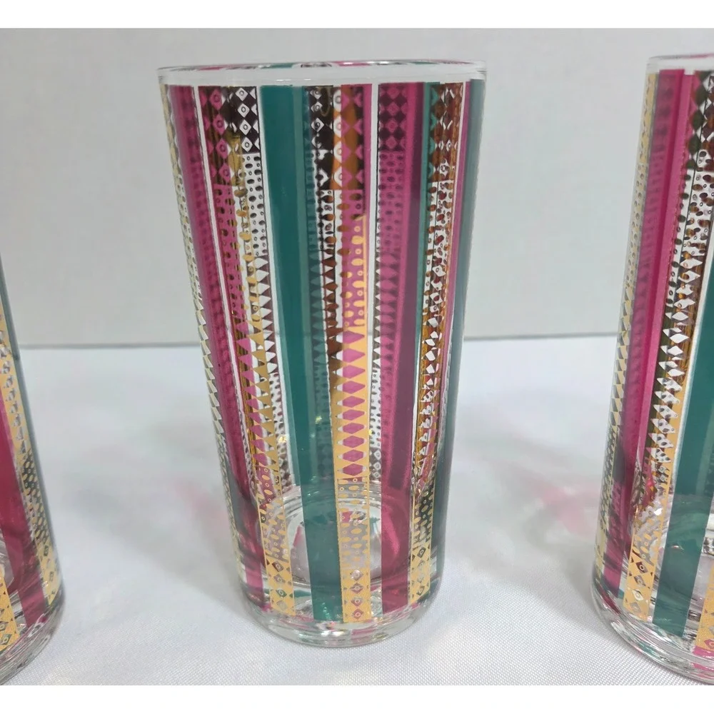 Vintage GEORGES BRIARD 22k Gold HARLEQUIN MCM Highball Cocktail Glasses Set of 5